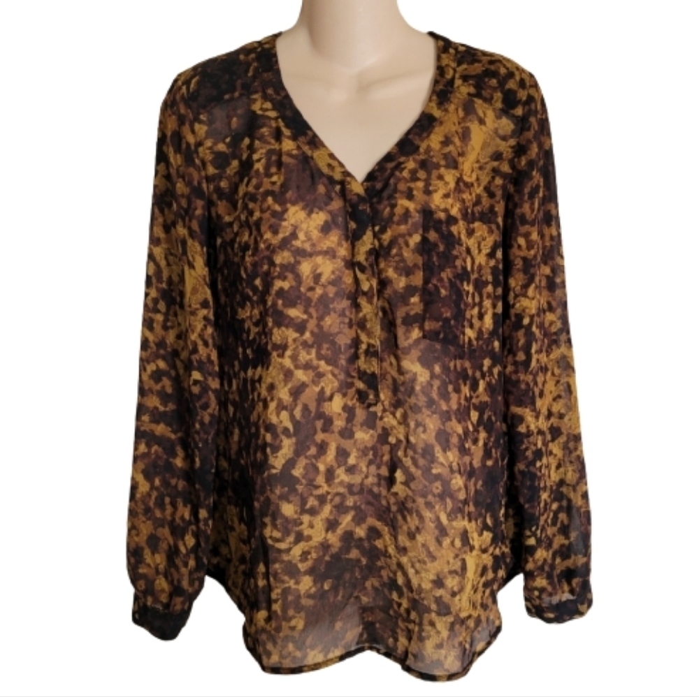 Merona Lightweight Printed 1/2 Button Down Blouse Top Size Women's XS